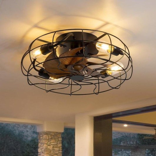 Ventilatore da Soffitto con Luce Autrucker Vintage 50cm Telecomando 6 Velocità Timer Rotazione Inversa Griglia protettiva
