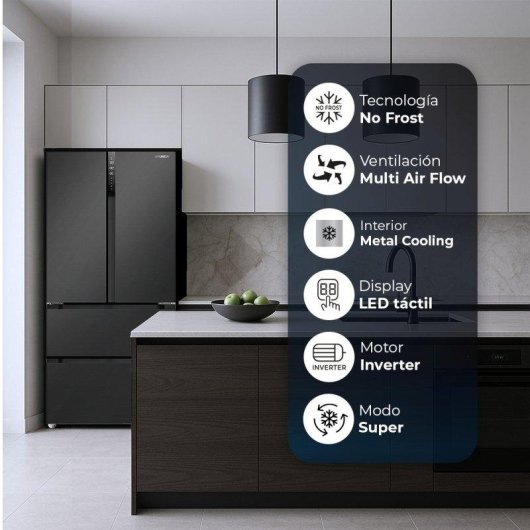 Frigorífico Cuatro Puertas Hyundai HFR18383NDDD00 No Frost 183cm 436L E Dark Inox