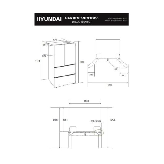 Frigorífico Cuatro Puertas Hyundai HFR18383NDDD00 No Frost 183cm 436L E Dark Inox