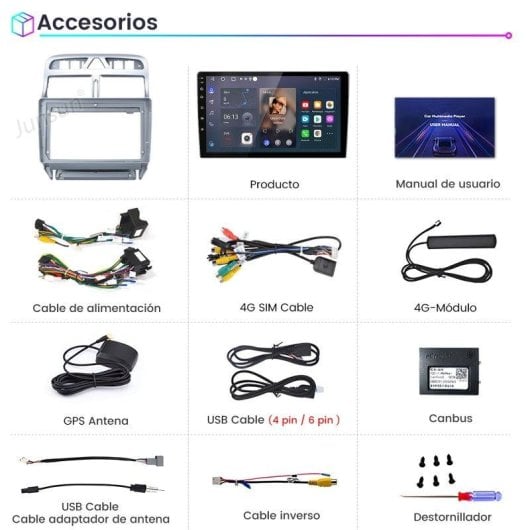 Autoradio JUNSUN Peugeot 307 8-core Android 15 CarPlay