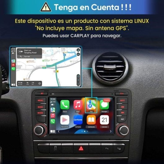 Autoradio JUNSUN 7" Linux CarPlay Android Auto Bluetooth Audi A3 8P 2003-2012