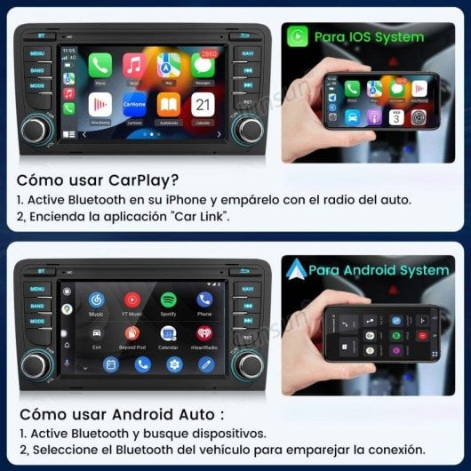 Autoradio JUNSUN 7" Linux CarPlay Android Auto Bluetooth Audi A3 8P 2003-2012