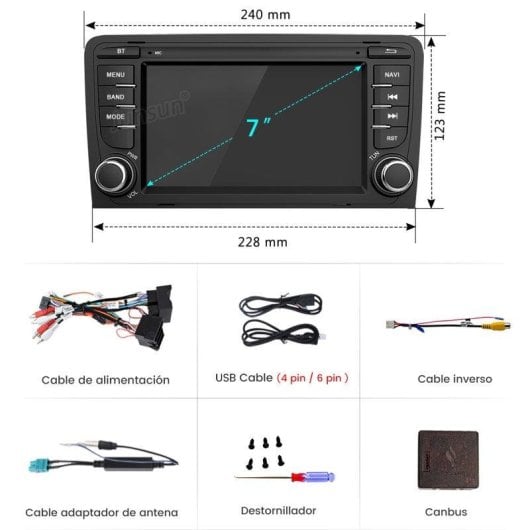 Autoradio JUNSUN 7" Linux CarPlay Android Auto Bluetooth Audi A3 8P 2003-2012