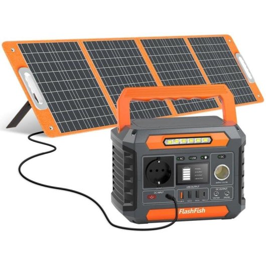 Estação de energia Flashfish P66a 144,3Wh 200W 230V 3 portas USB Carregador solar
