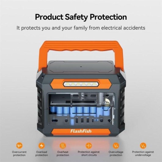 Estação de energia Flashfish P66a 144,3Wh 200W 230V 3 portas USB Carregador solar