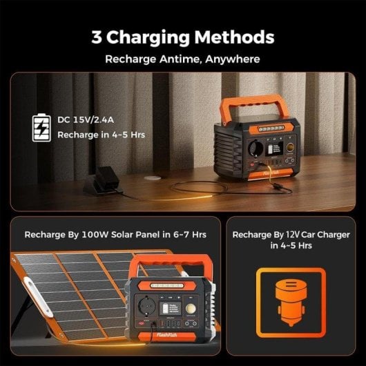 Estação de energia Flashfish P66a 144,3Wh 200W 230V 3 portas USB Carregador solar