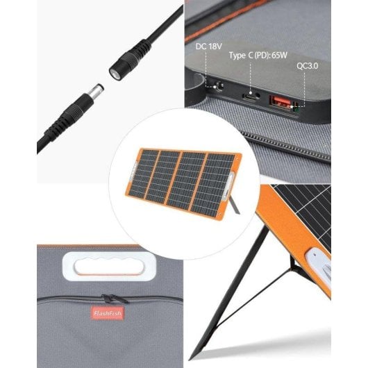 Estação de energia Flashfish P66a 144,3Wh 200W 230V 3 portas USB Carregador solar