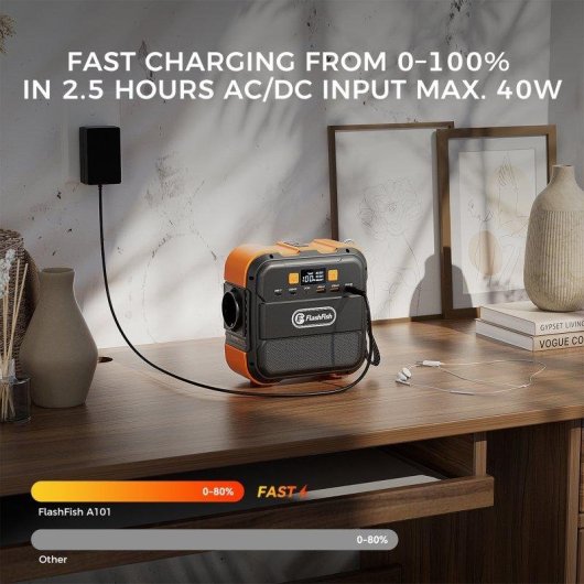 Estação de energia Flashfish A101 98Wh 6 portas 120W Bateria Li-ion Lanterna SOS