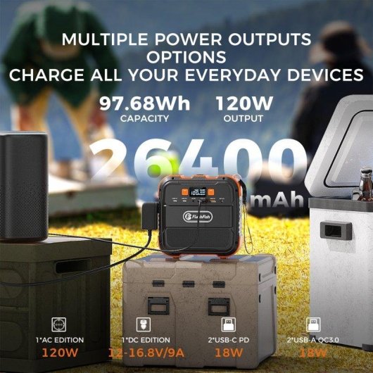 Estação de energia Flashfish A101 98Wh 6 portas 120W Bateria Li-ion Lanterna SOS