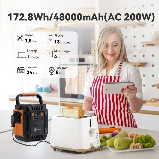 Estação de energia Flashfish A201 172Wh 5 portas AC, DC, USB Bateria Li-ion LCD