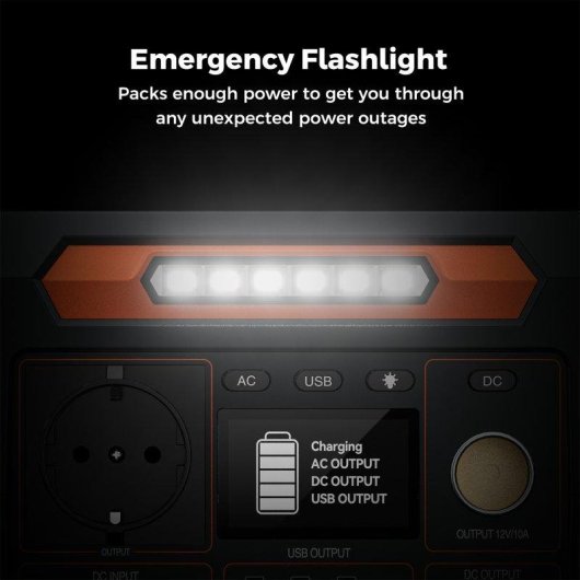 Estação de energia Flashfish P66a 144,3Wh 200W 230V AC 4 portas USB LED integrada