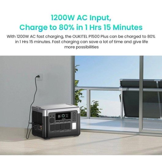 Estação de energia Oukitel P1500 Plus 1536Wh 2 AC, 4 USB Bateria LiFePO4 App