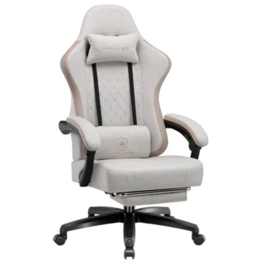 Silla Gaming GTPLAYER Ergonómica con Reposapiés y Muelle de Bolsillo Tela Beige-Marrón