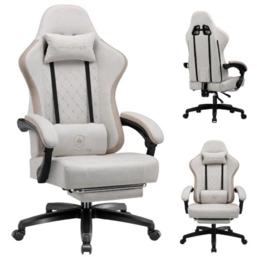 Silla Gaming GTPLAYER Ergonómica con Reposapiés y Muelle de Bolsillo Tela Beige-Marrón