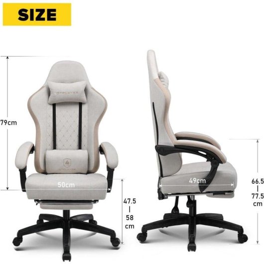 Silla Gaming GTPLAYER Ergonómica con Reposapiés y Muelle de Bolsillo Tela Beige-Marrón