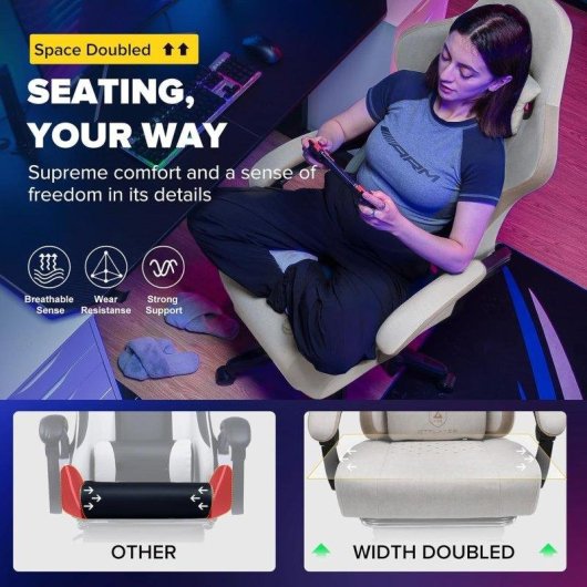 Silla Gaming GTPLAYER Ergonómica con Reposapiés y Muelle de Bolsillo Tela Beige-Marrón