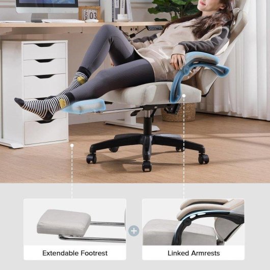 Silla Gaming GTPLAYER Ergonómica con Reposapiés y Muelle de Bolsillo Tela Beige-Marrón