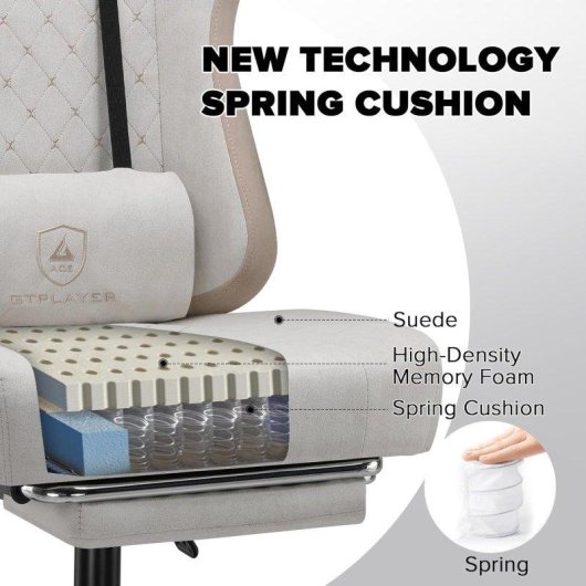 Silla Gaming GTPLAYER Ergonómica con Reposapiés y Muelle de Bolsillo Tela Beige-Marrón