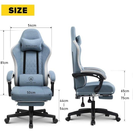 Silla gaming GTPLAYER Ergonómica azul claro con reposapiés y muelles de bolsillo