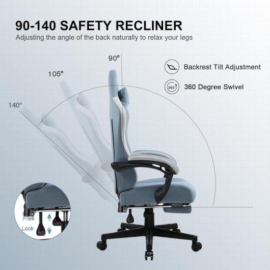 Silla gaming GTPLAYER Ergonómica azul claro con reposapiés y muelles de bolsillo