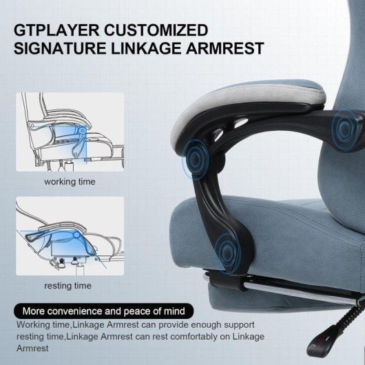 Silla gaming GTPLAYER Ergonómica azul claro con reposapiés y muelles de bolsillo