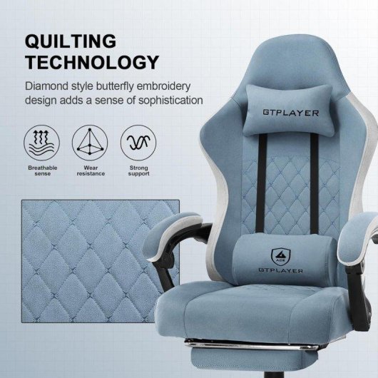 Silla gaming GTPLAYER Ergonómica azul claro con reposapiés y muelles de bolsillo