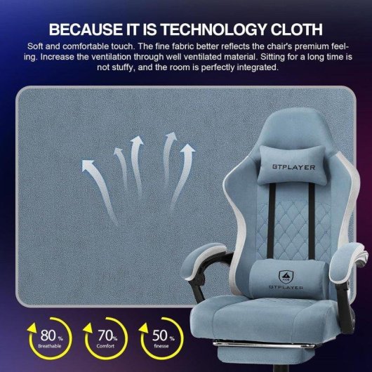Silla gaming GTPLAYER Ergonómica azul claro con reposapiés y muelles de bolsillo