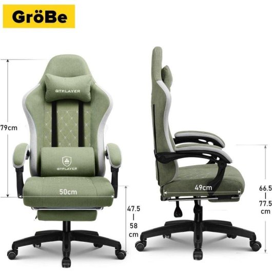 Silla Gaming GTPLAYER Ergonómica con Descansapiés y Tela Verde