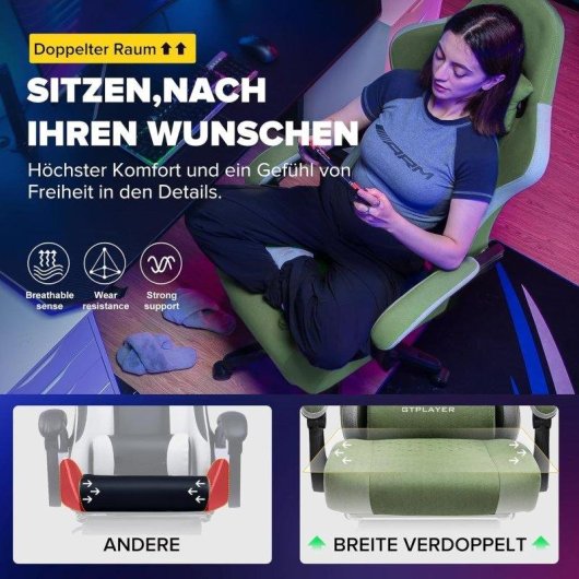Silla Gaming GTPLAYER Ergonómica con Descansapiés y Tela Verde