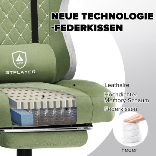 Silla Gaming GTPLAYER Ergonómica con Descansapiés y Tela Verde