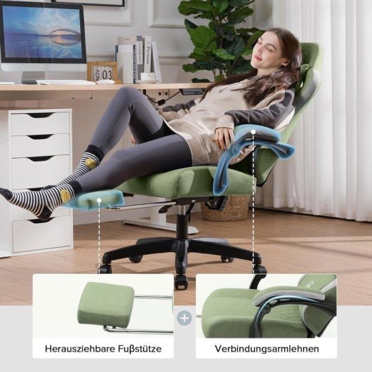 Silla Gaming GTPLAYER Ergonómica con Descansapiés y Tela Verde