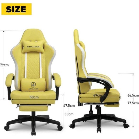 Silla gaming ergonómica GTPLAYER con soporte para pies y asiento de muelles amarillo