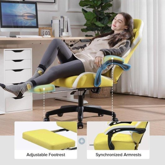 Silla gaming ergonómica GTPLAYER con soporte para pies y asiento de muelles amarillo