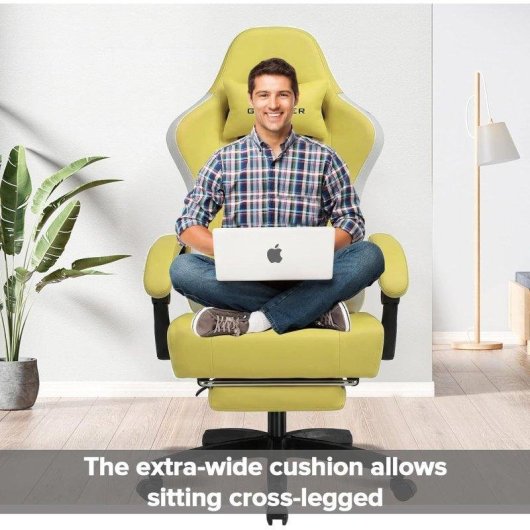 Silla gaming ergonómica GTPLAYER con soporte para pies y asiento de muelles amarillo