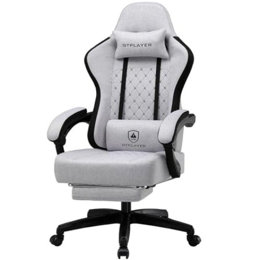 Silla GTPLAYER Ergonómica Gaming con Soporte Pies y Tela Blanco-Gris