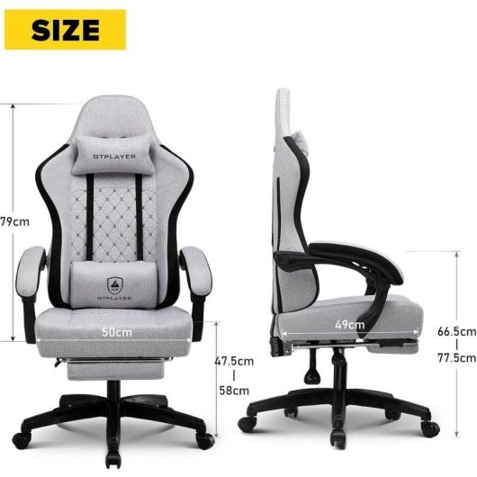 Silla GTPLAYER Ergonómica Gaming con Soporte Pies y Tela Blanco-Gris