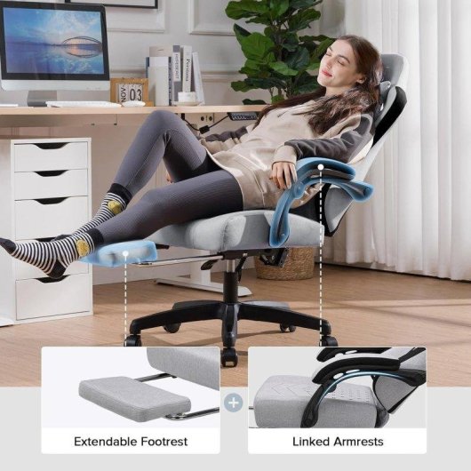 Silla GTPLAYER Ergonómica Gaming con Soporte Pies y Tela Blanco-Gris