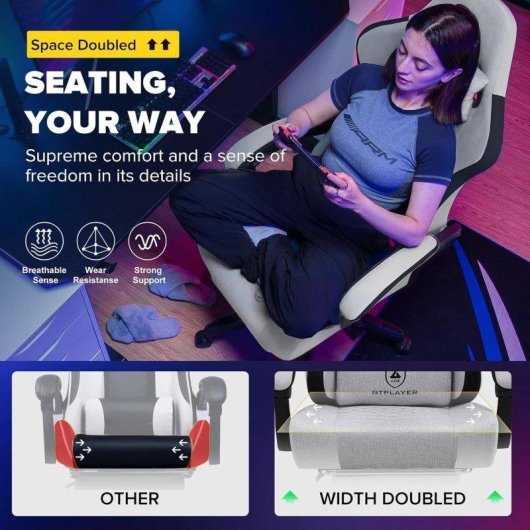 Silla GTPLAYER Ergonómica Gaming con Soporte Pies y Tela Blanco-Gris