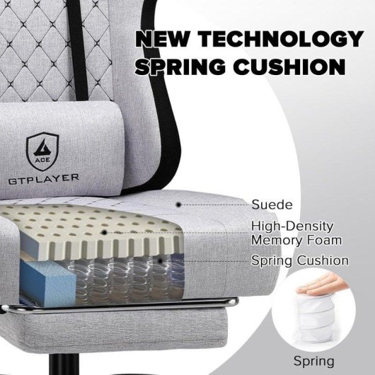 Silla GTPLAYER Ergonómica Gaming con Soporte Pies y Tela Blanco-Gris