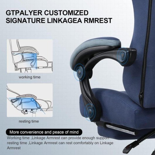 Silla gaming GTPLAYER azul oscuro con reposapiés y respaldo ajustable