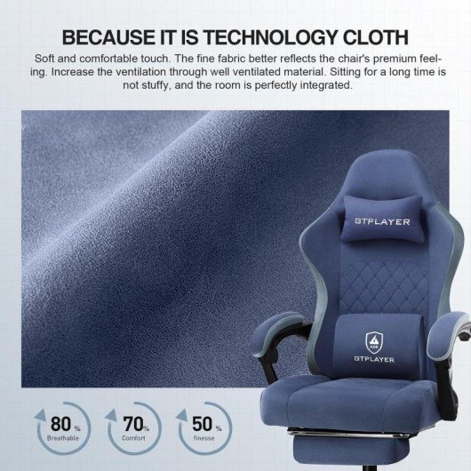 Silla gaming GTPLAYER azul oscuro con reposapiés y respaldo ajustable