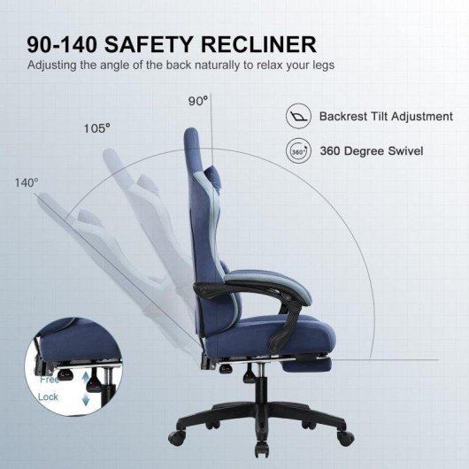 Silla gaming GTPLAYER azul oscuro con reposapiés y respaldo ajustable