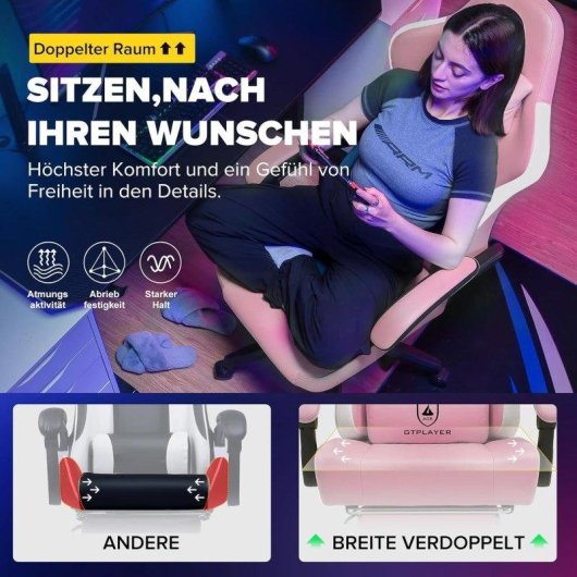 Sedia da gaming GTPLAYER Ergonomica Rosa con Poggiapiedi