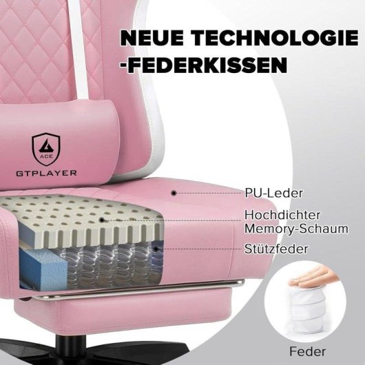 Sedia da gaming GTPLAYER Ergonomica Rosa con Poggiapiedi