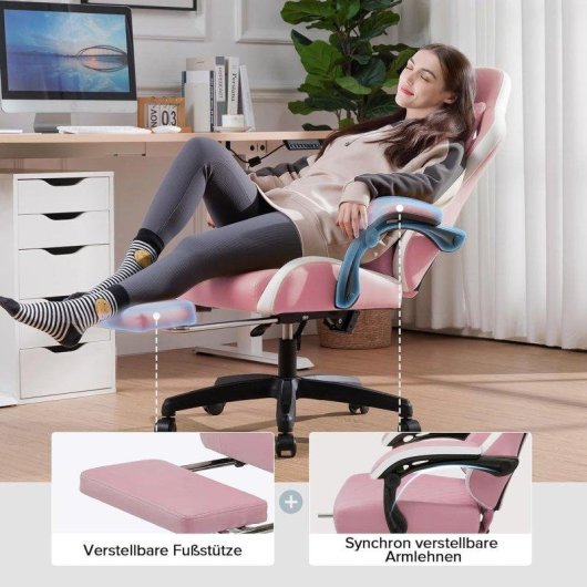 Sedia da gaming GTPLAYER Ergonomica Rosa con Poggiapiedi