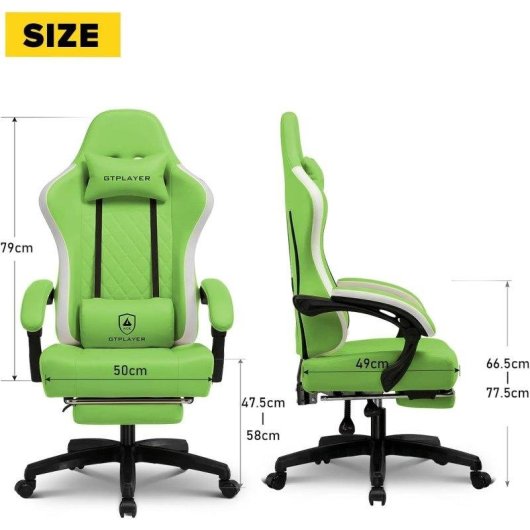 Sedia Gaming GTPLAYER Ergonomica con Poggiapiedi e Cuo PU Verde