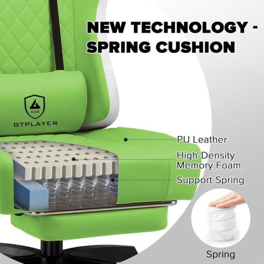 Sedia Gaming GTPLAYER Ergonomica con Poggiapiedi e Cuo PU Verde