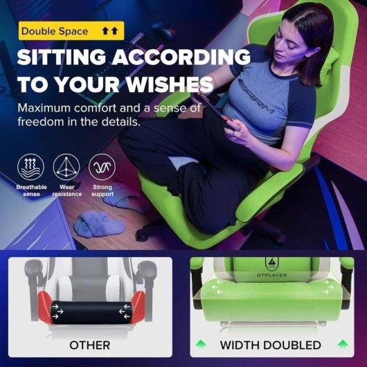 Sedia Gaming GTPLAYER Ergonomica con Poggiapiedi e Cuo PU Verde