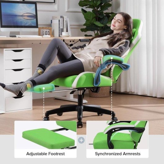 Sedia Gaming GTPLAYER Ergonomica con Poggiapiedi e Cuo PU Verde