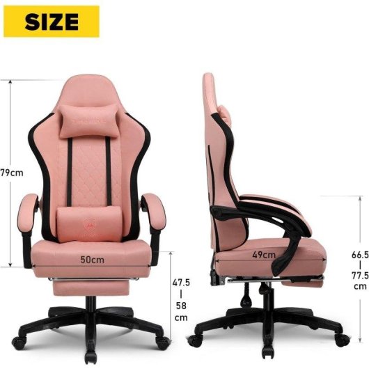 Silla Gaming GTPLAYER Ergonómica Tela Negra-Rosa con Soporte de Pies y Resorte de Bolsillo